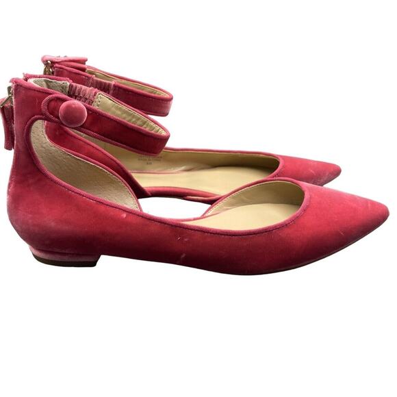 Ann Taylor Shoes Womens Sz 6 Fushia Pink Velvet Ankle Strap Flats Back Zip - Picture 1 of 9